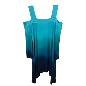 Clara Sun Woo Small Blue Ombre Cold Shoulder Tunic Top 3/4 Sleeve